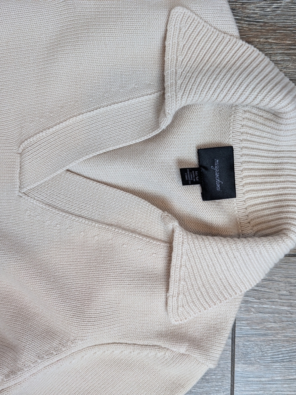 Magaschoni Cream Collared Wool Sweater Medium V Neck Old Money Johnny Collar - Picture 2 of 8